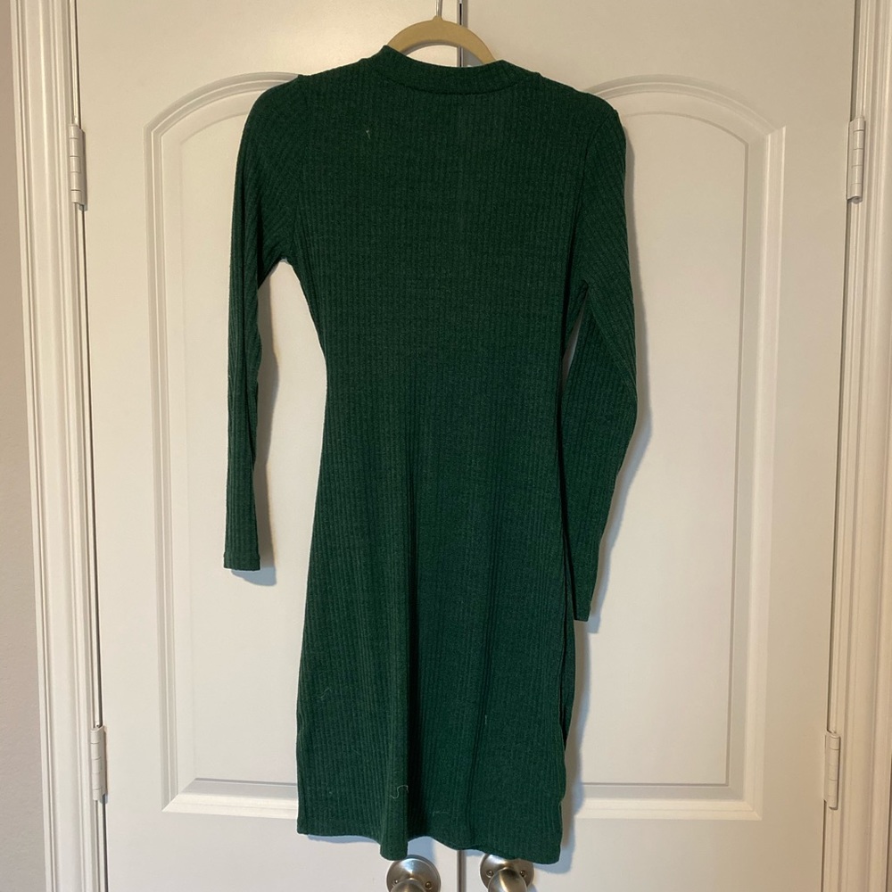 Dark Green Sweater Wrap Dress - Picture 7 of 7